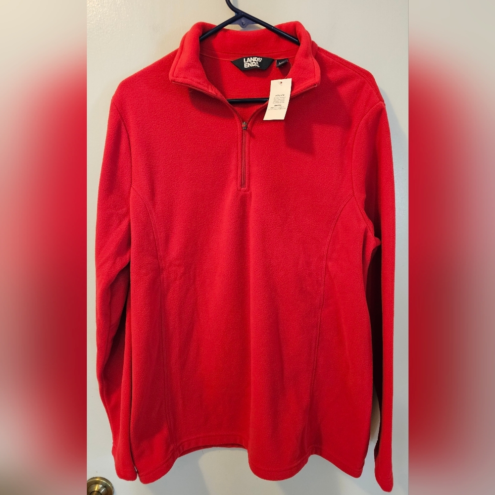 LANDS END Quarter Zip Everyday Fleece Red Women's Size L‎ NWT